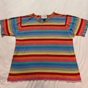 E.L.C.C Rainbow Striped Knit Top Womens 2X Multicolor Good Silk Blend Retro